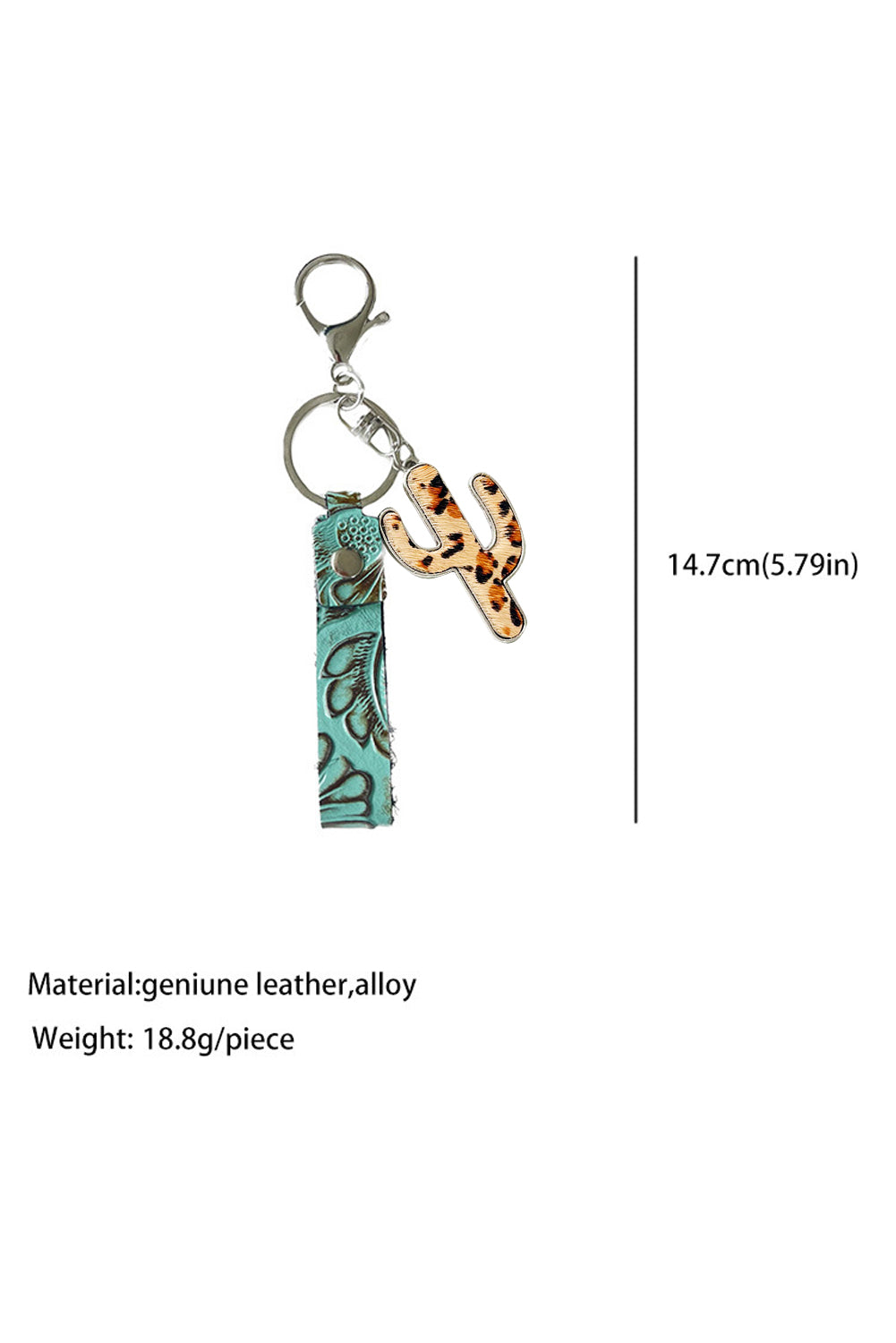 Mint Green PU Embossed Leopard Cactus Keychain