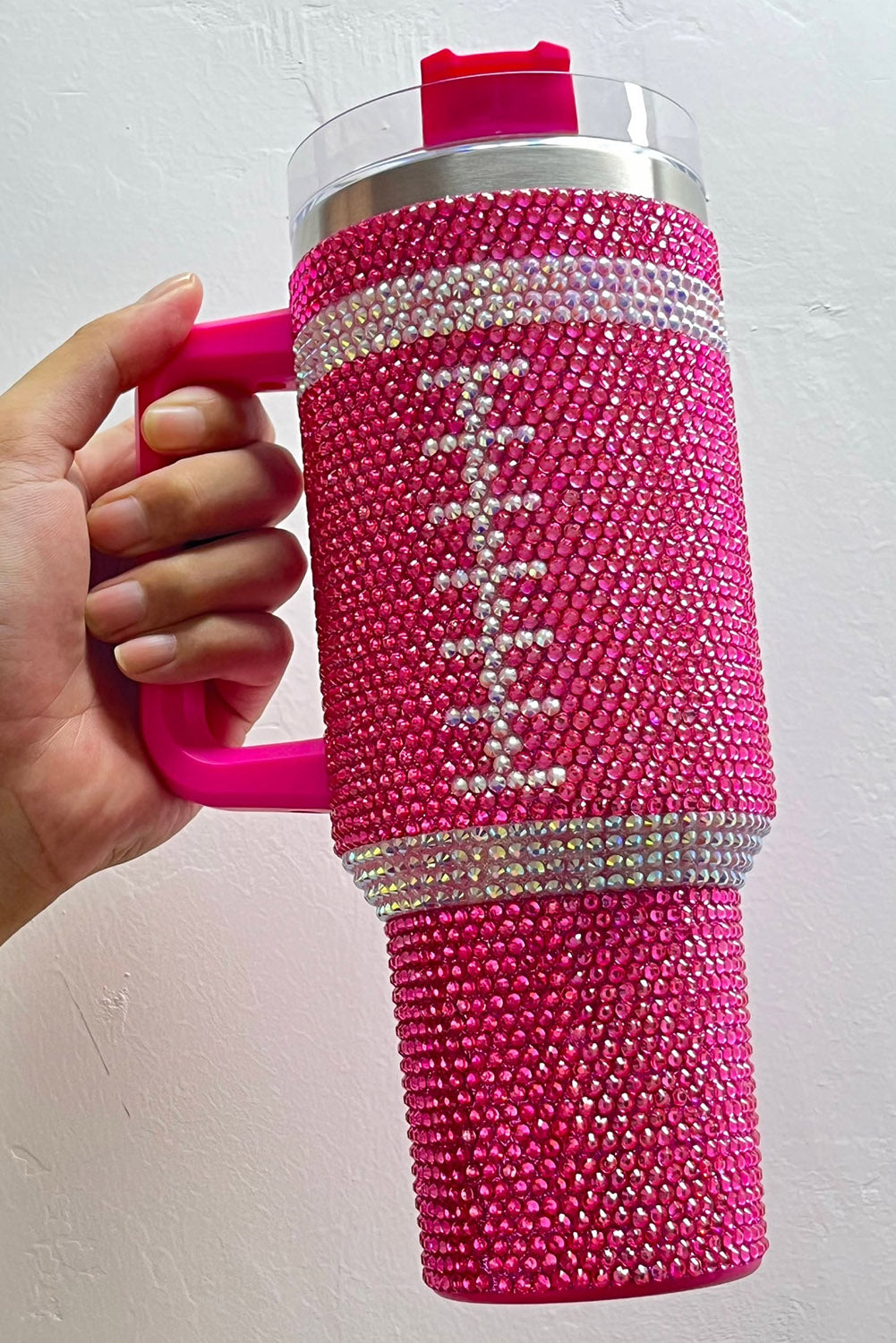 Rose 304 Contrast Rhinestone Rugby Stainless Steel Tumbler