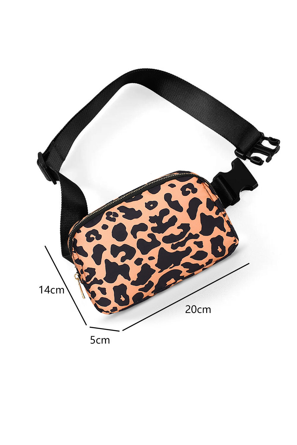 White 20*5*14cm Leopard Print Buckle Canvas Waist Pack Belt Bag
