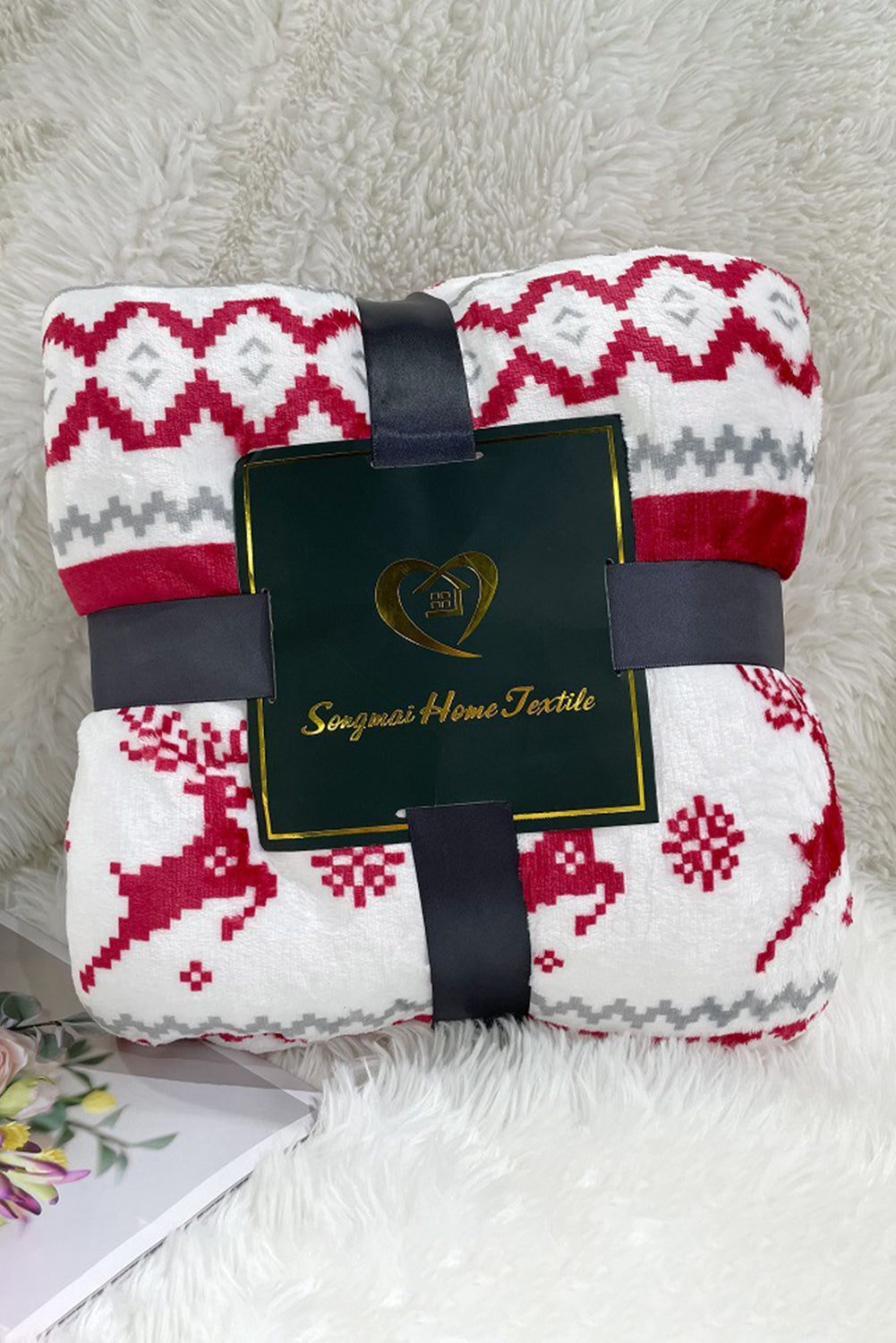 Snow White Christmas Reindeer Snowflake Printed Sherpa Blanket