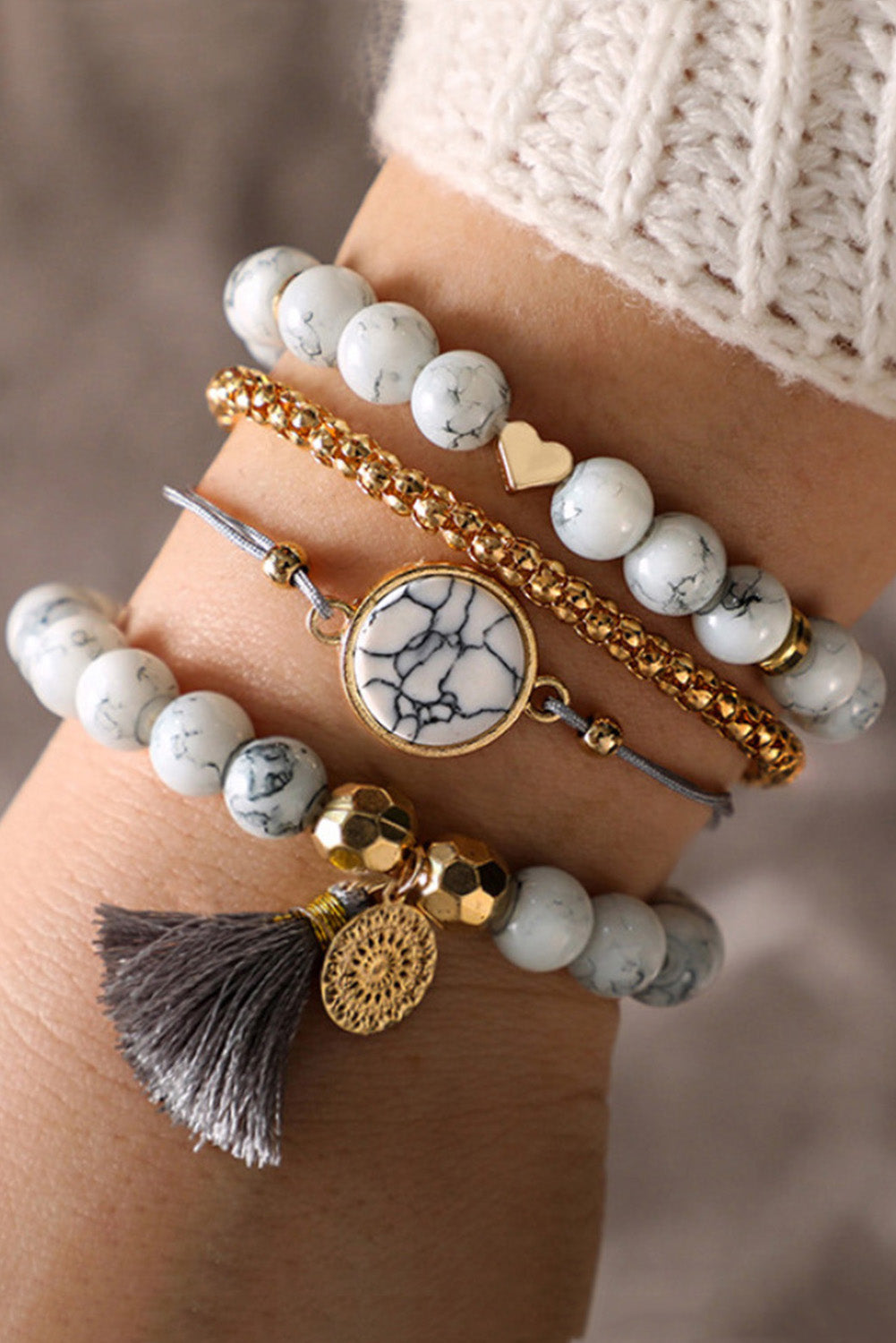 Gray Marble Bracelet Set
