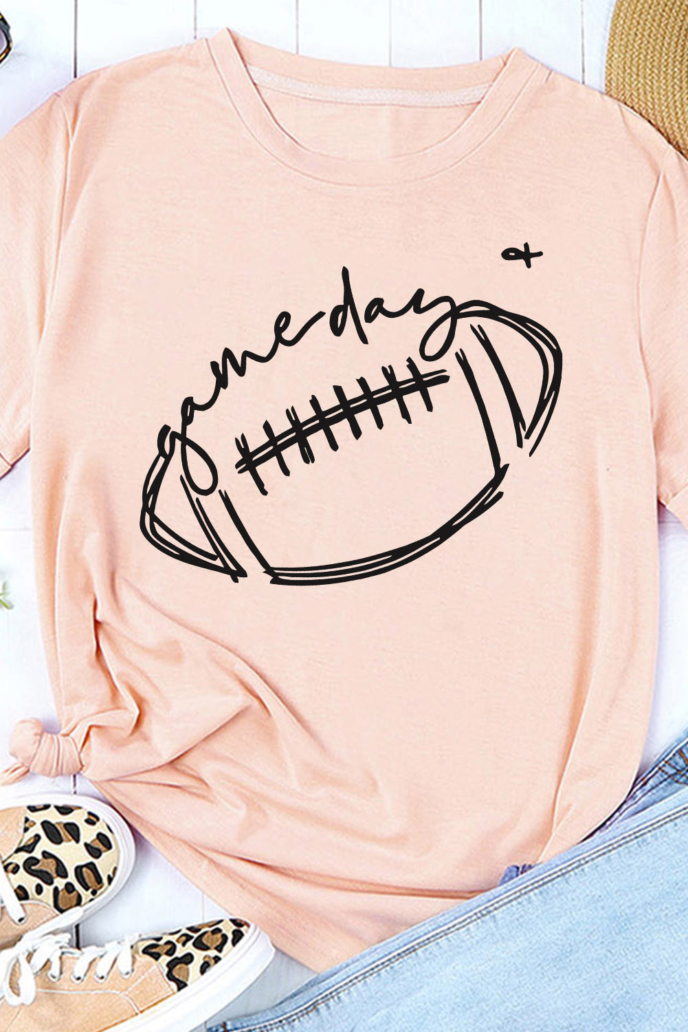 Pink Rugby Game Day Crewneck Short Sleeve Graphic Tee