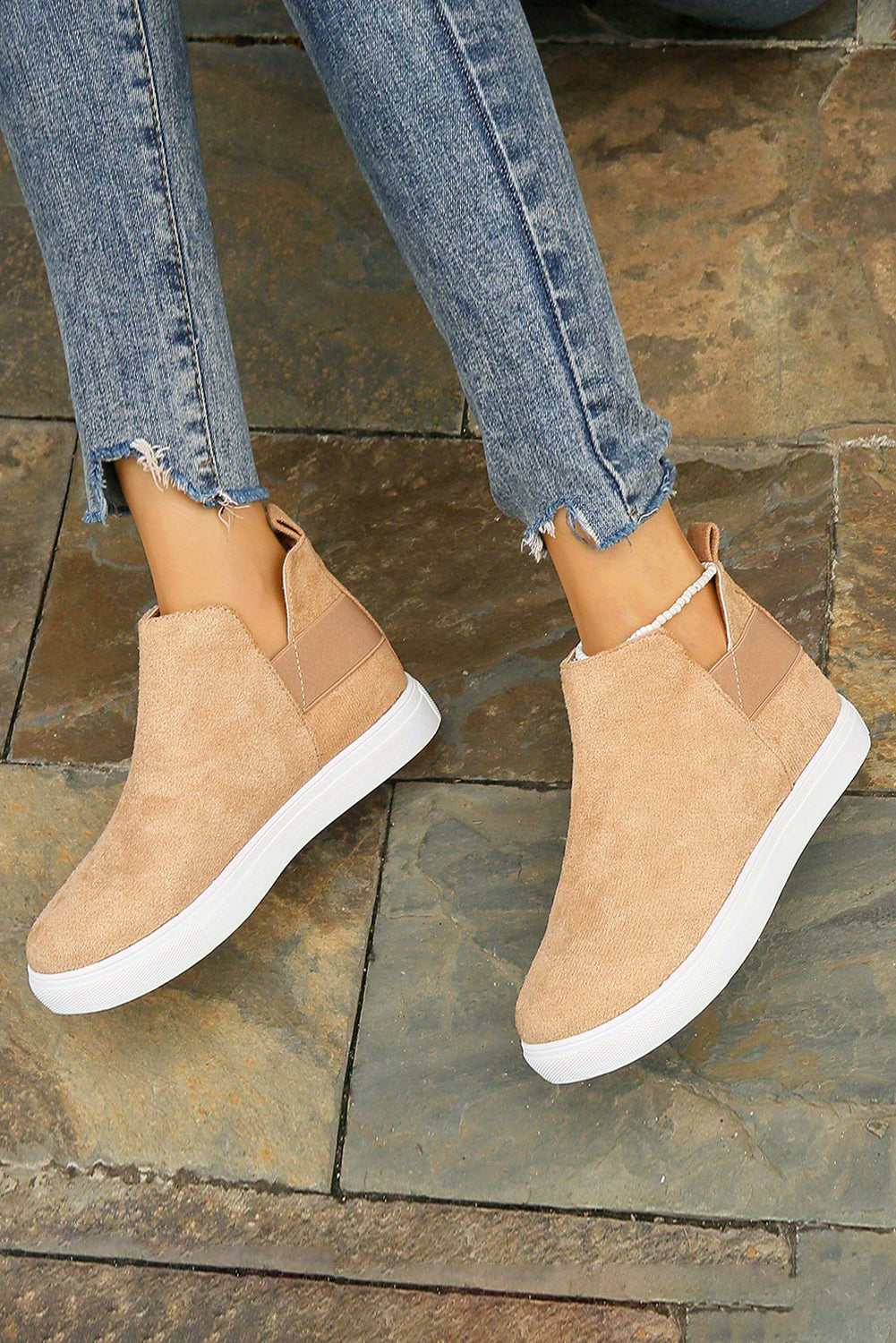 Camel Suede Slip-on Casual Boots