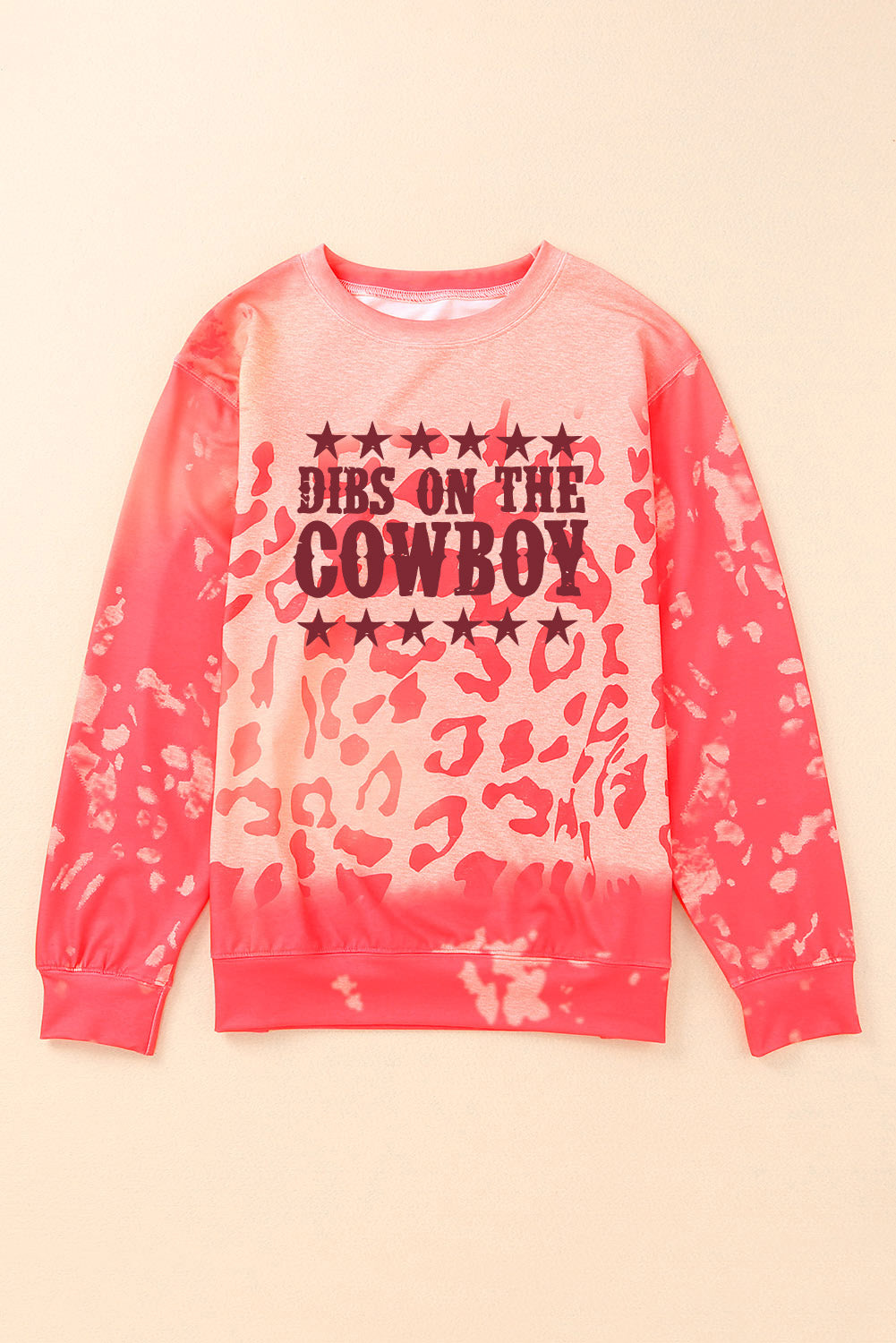 Pink Slogan Cheetah Bleached Print Crewneck Sweatshirt