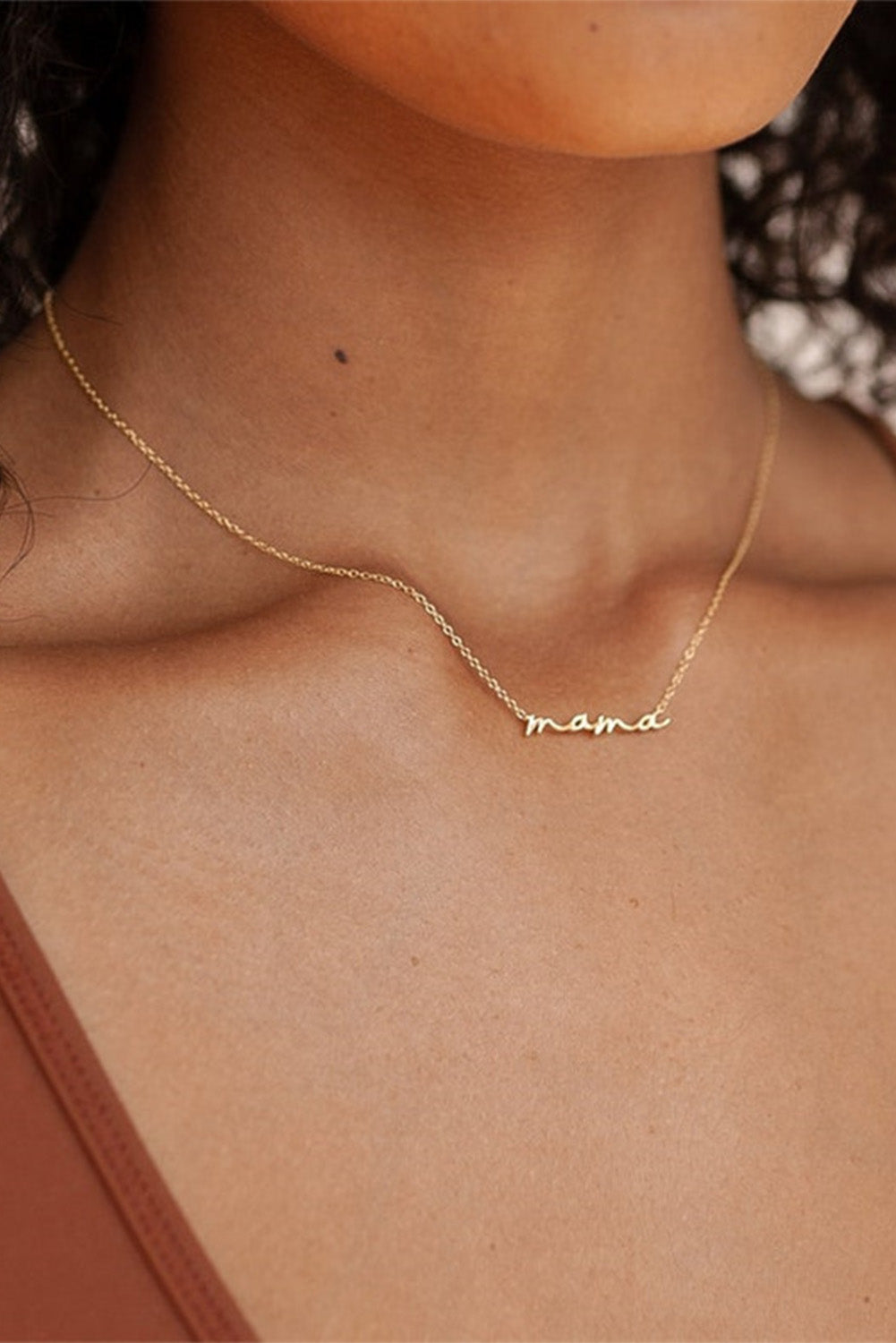 Gold Tiny Mama Script Necklace