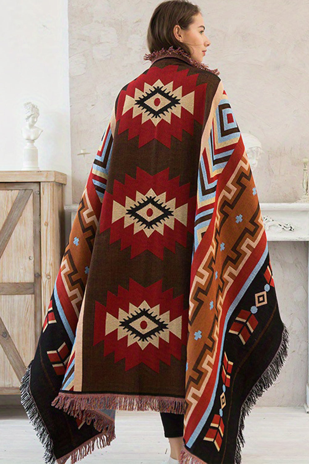 Ruby 130*180 Western Aztec Print Raw Hem Large Blanket