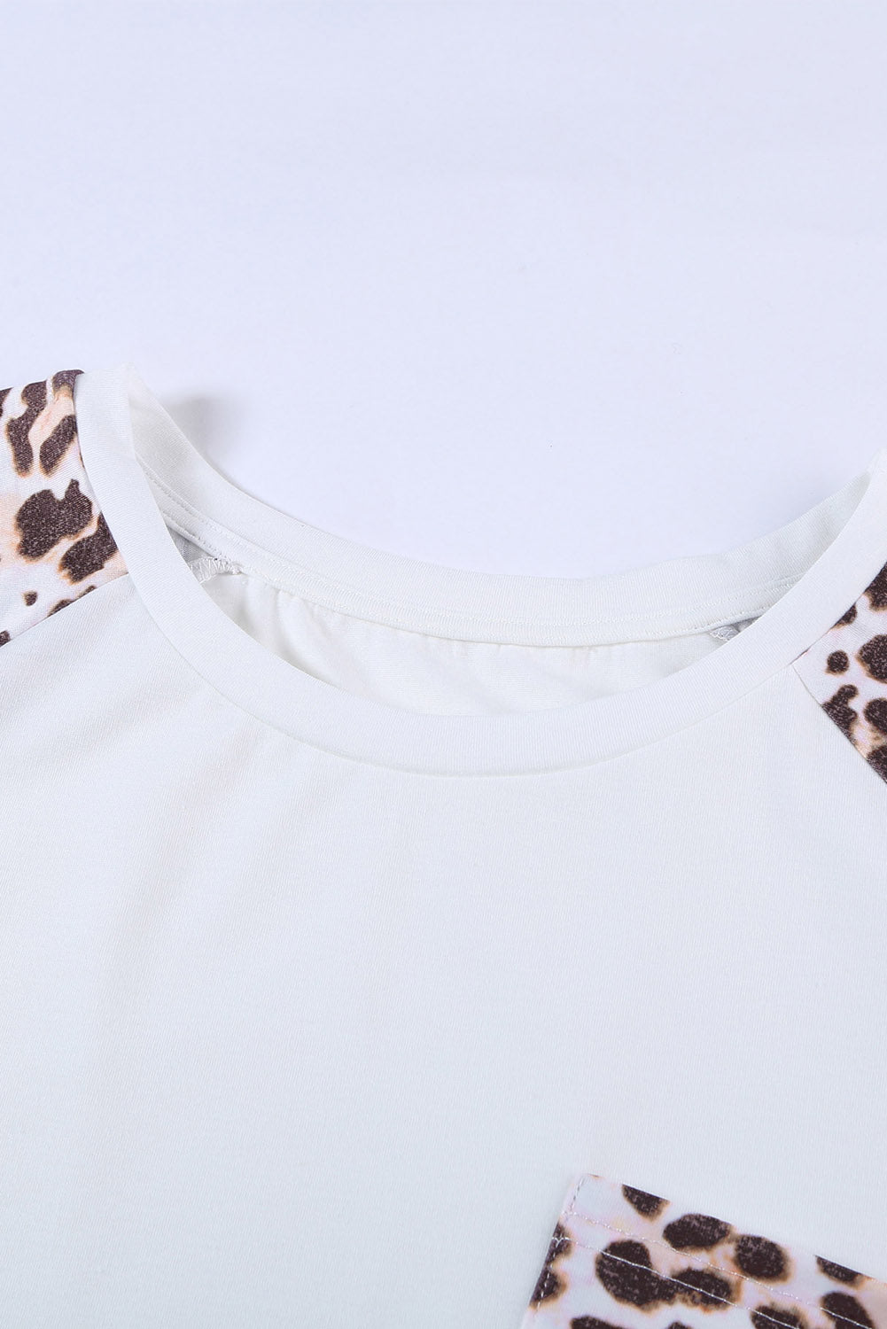 White Leopard Striped Double Pocket Plus Size Tee