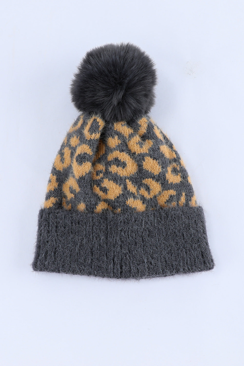 Beige Leopard Print Pompom Knitted Hat