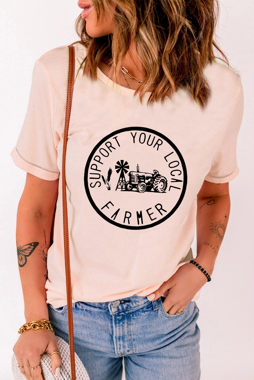 Pink Support Your Local Farmer Graphic Tee