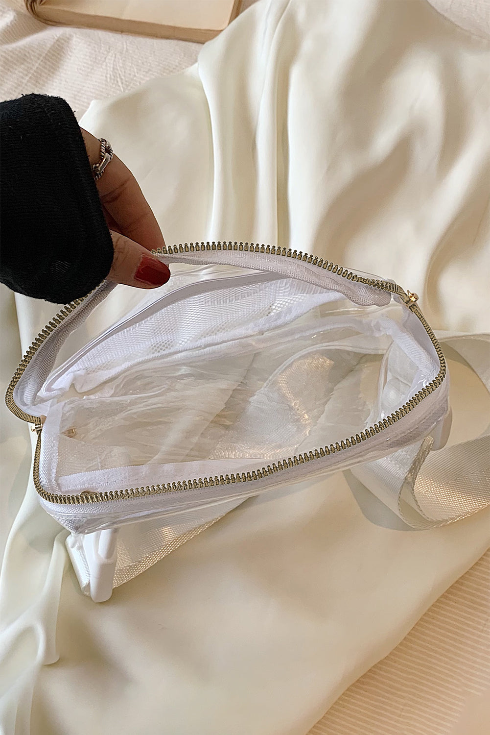 Shallow Khaki Adjustable Straps Zipper Clear Waist Bag