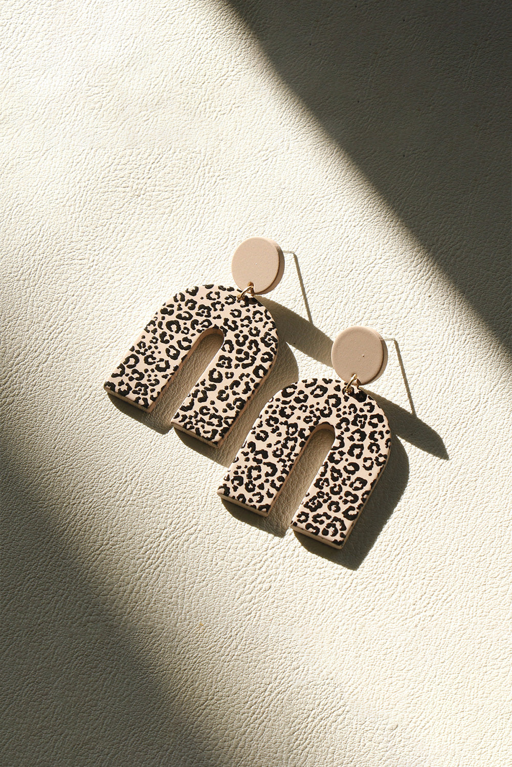 Beige Leopard Print Acrylic Door Shaped Earrings