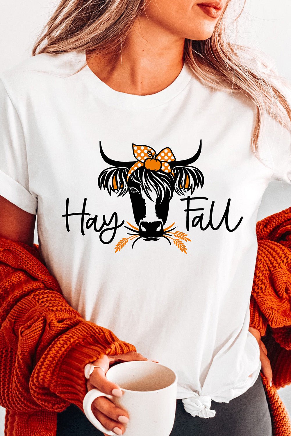 White Hay Fall Cow Head Graphic Tee