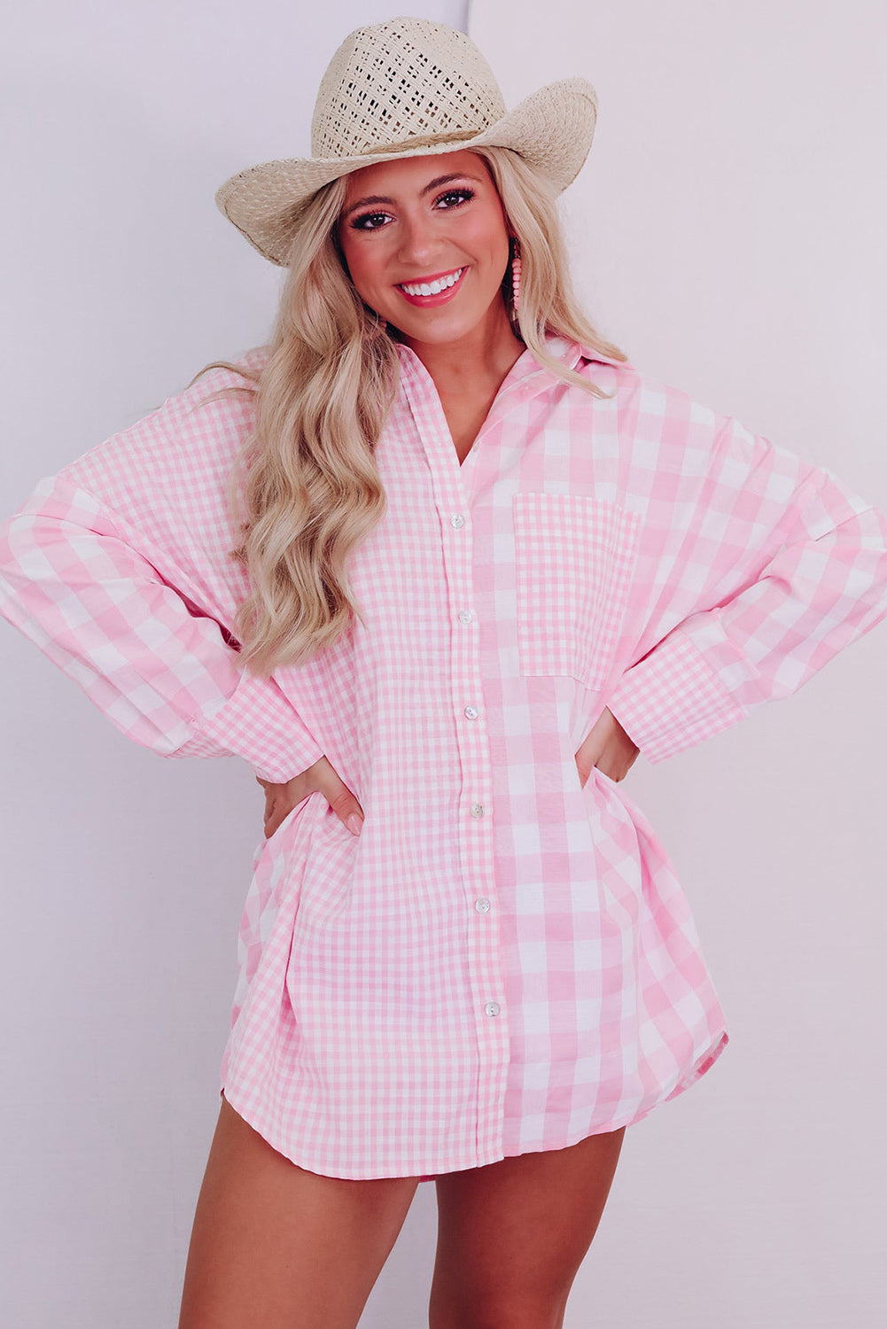 Green Mix Checked Patchwork Long Sleeve Shirt