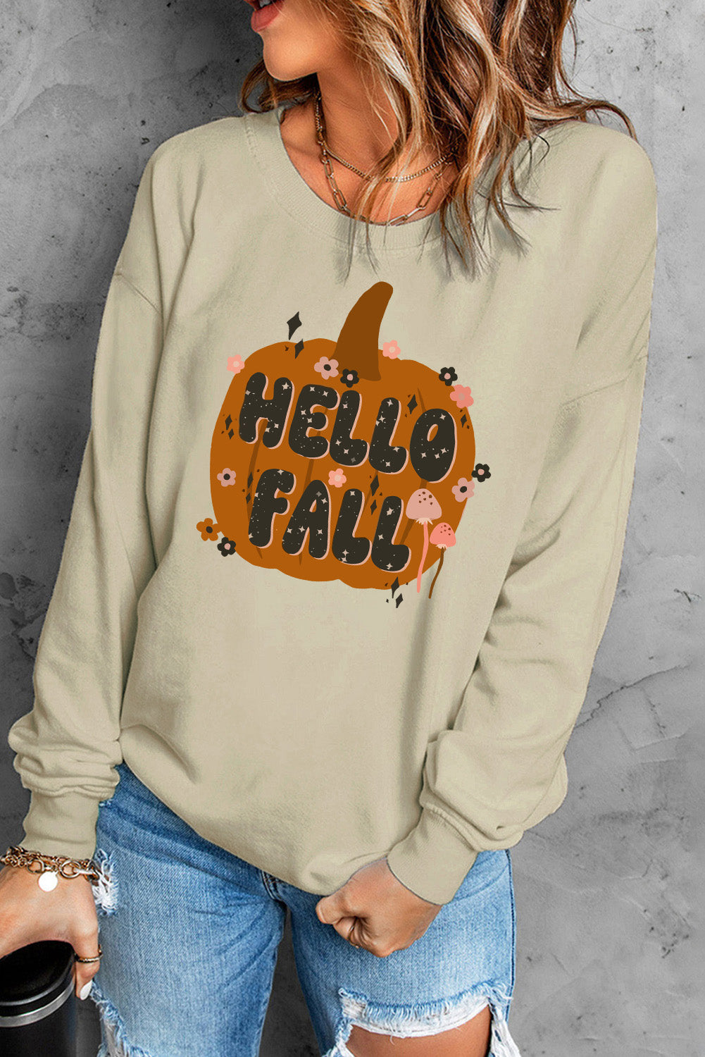 Khaki Pumpkin HELLO FALL Graphic Sweatshirt