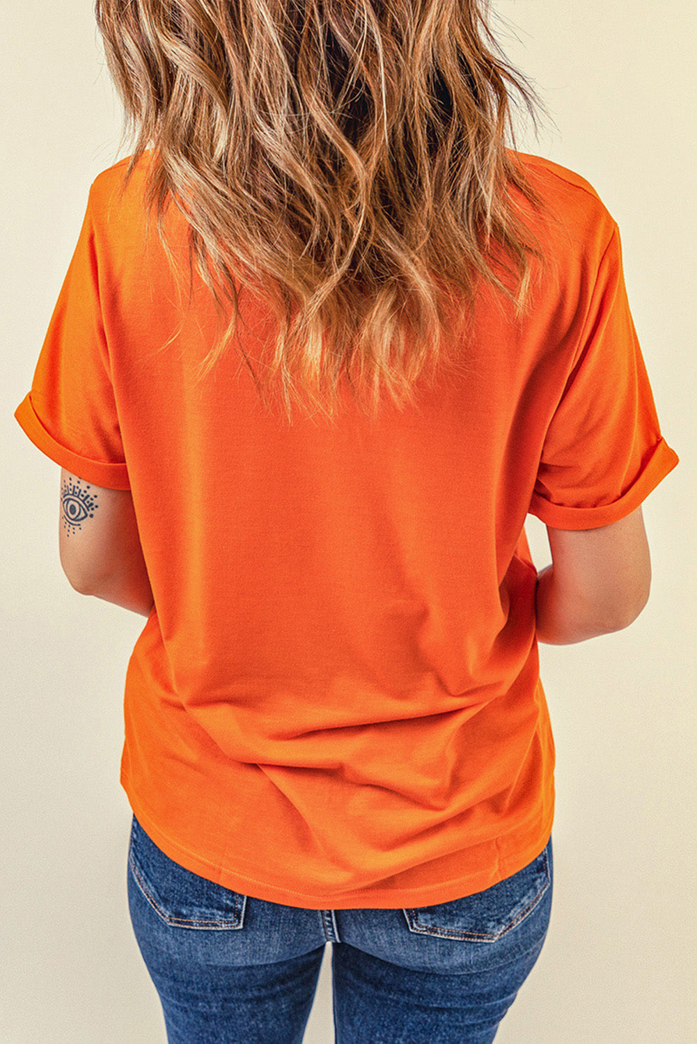 Orange Pumpkin Graphic Crew Neck T-shirt