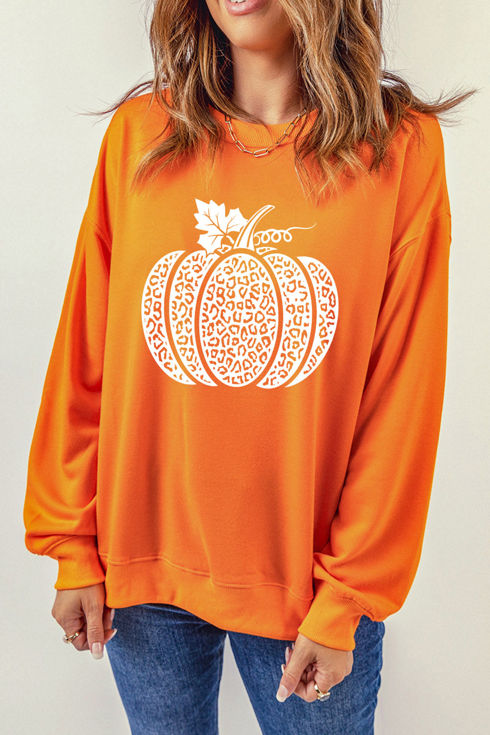 Orange Leopard Pumpkin Printed Graphic Sweatshirt