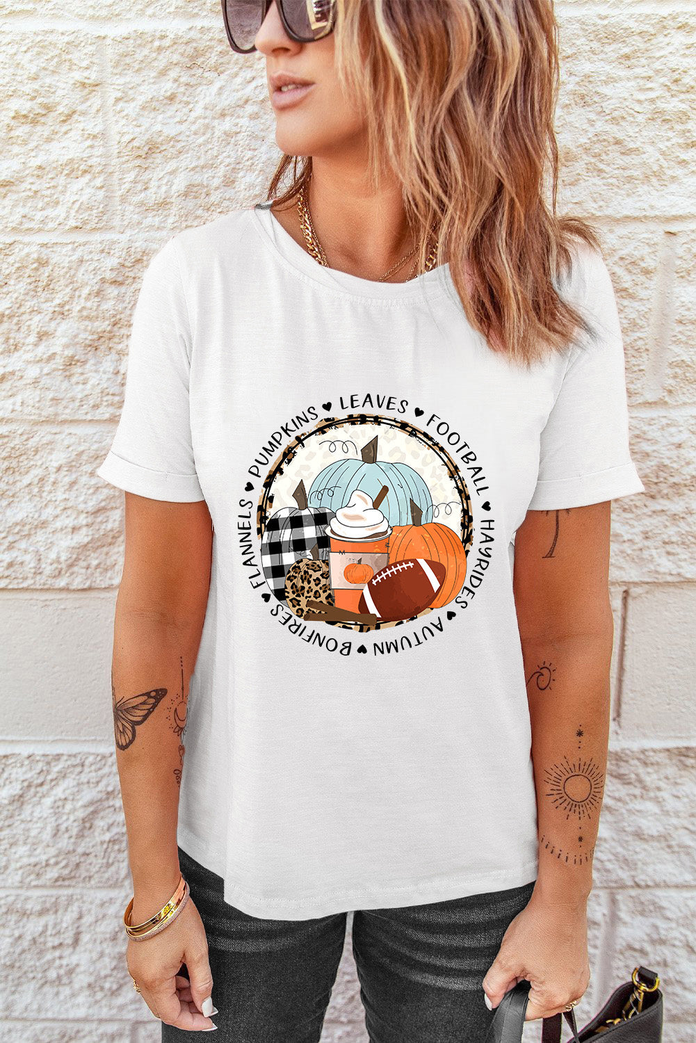 White Autumn Vibes Pumpkin Graphic T-shirt