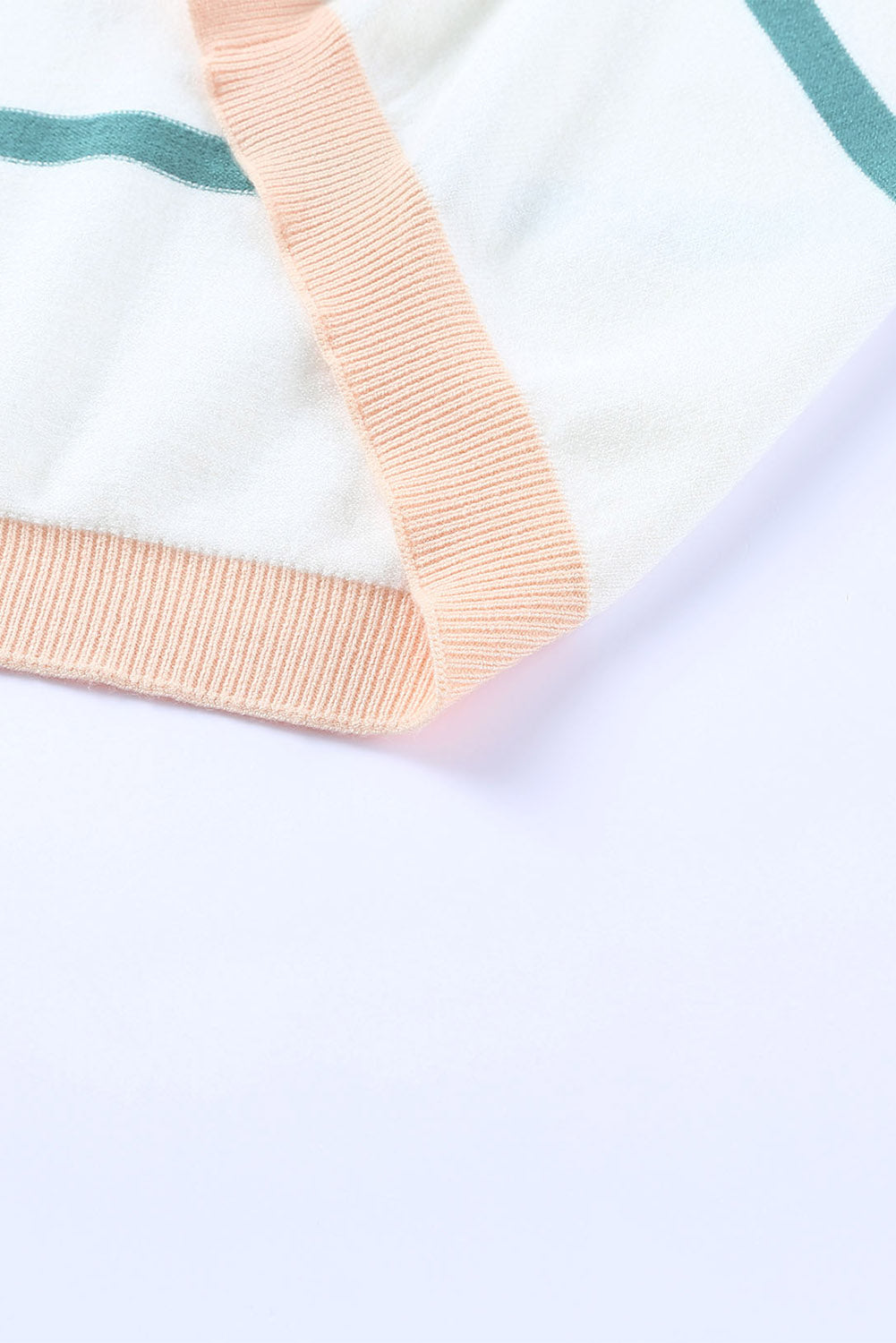 White Striped Knit Side Pockets Plus Size Cardigan
