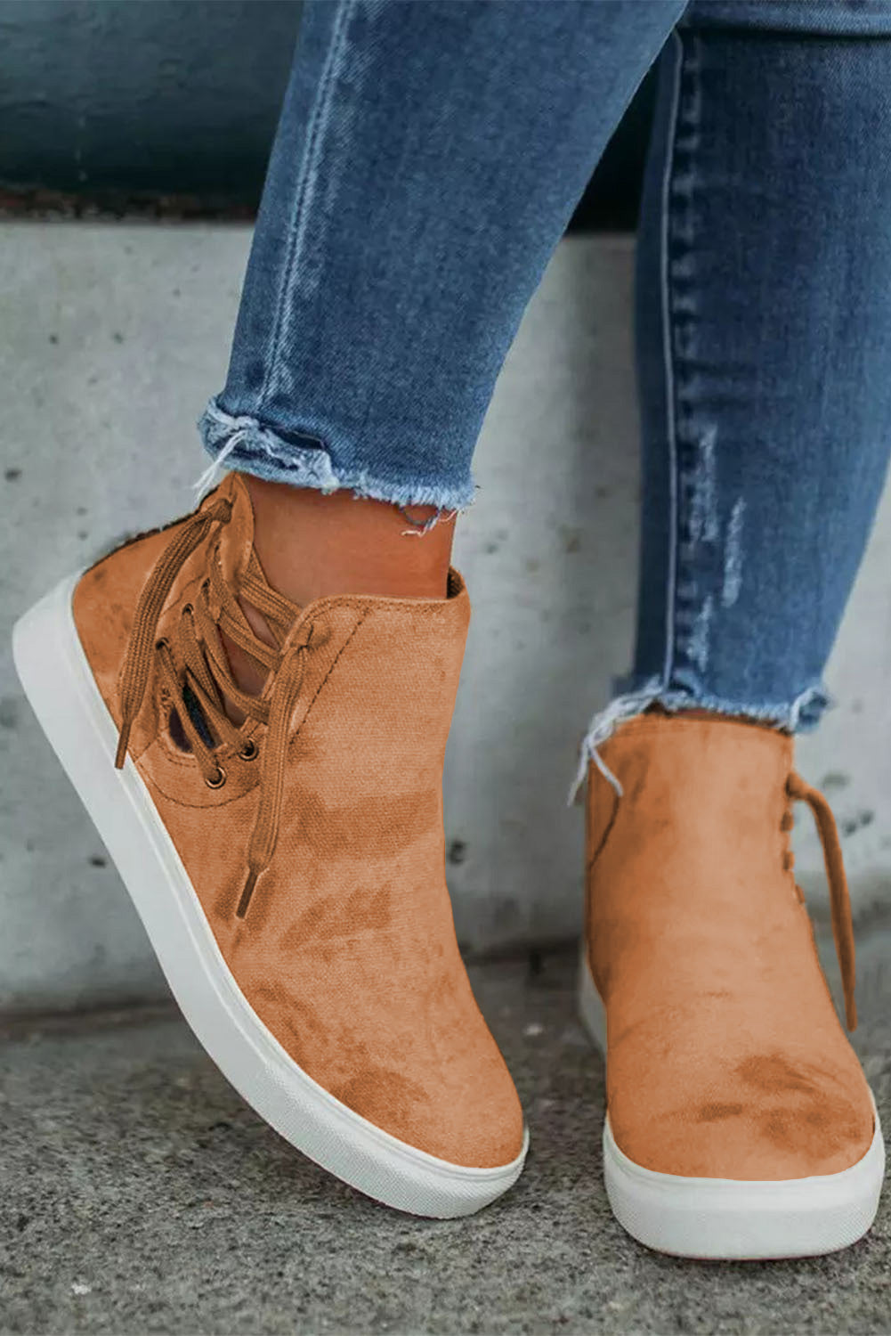 Brown High Top Lace Up Zipper Slip-On Sneakers