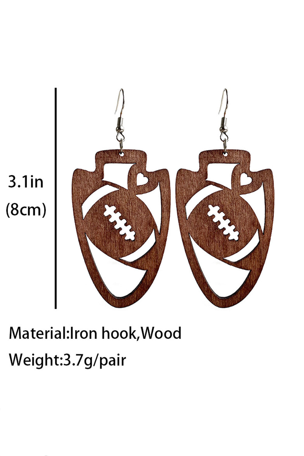 Coffee Rugby Carving Wooden Pendant Earrings
