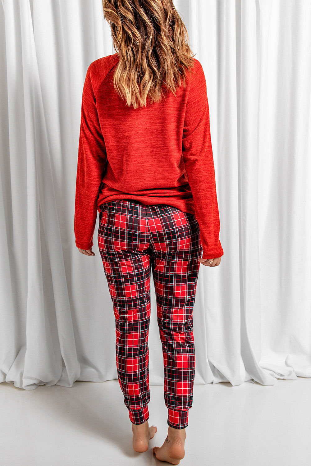 Red MERRY Christmas Graphic Top Plaid Pants Set