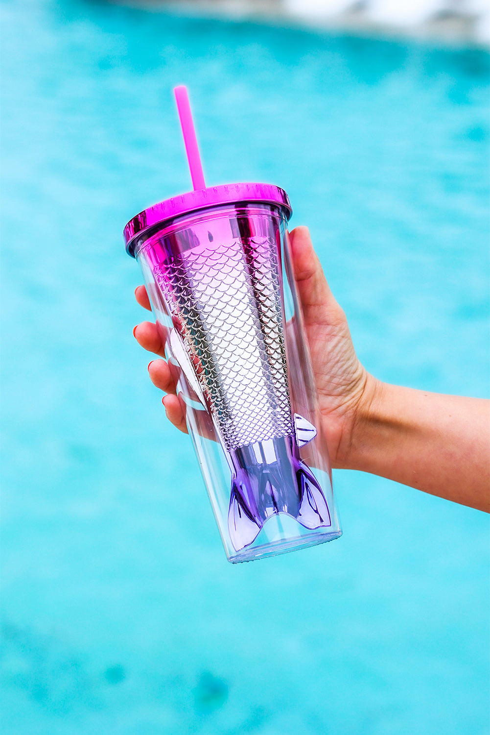 Multicolor Double Layered Mermaid Fish Electroplated Straw Tumbler