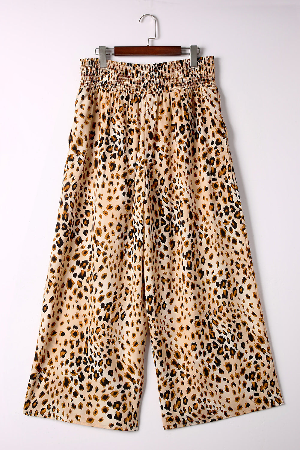 Leopard Smocked Plus Size High Waist Wide Leg Pants