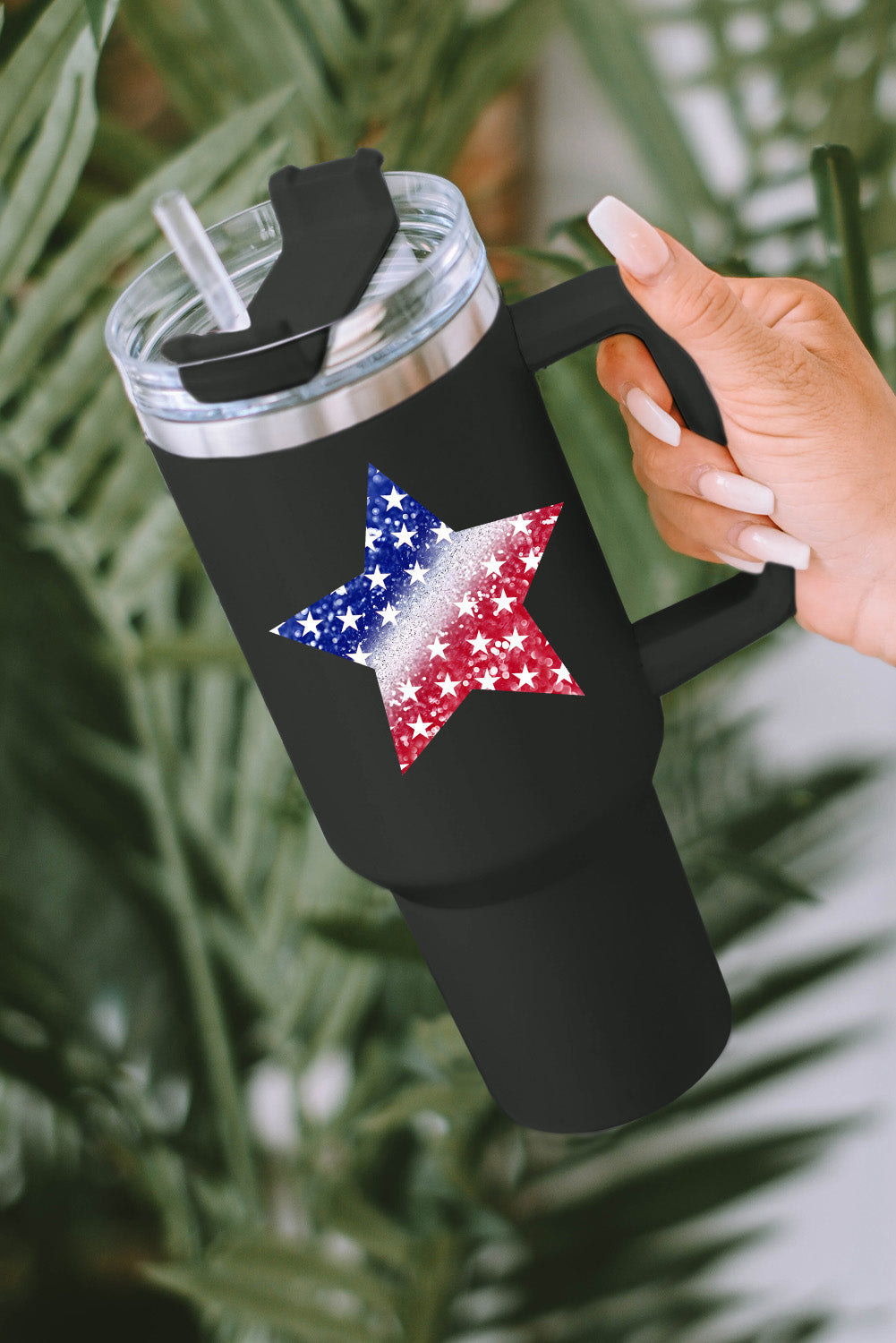 Black 40oz American Flag Star Shape Print 304 Stainless Steel Tumbler Mug