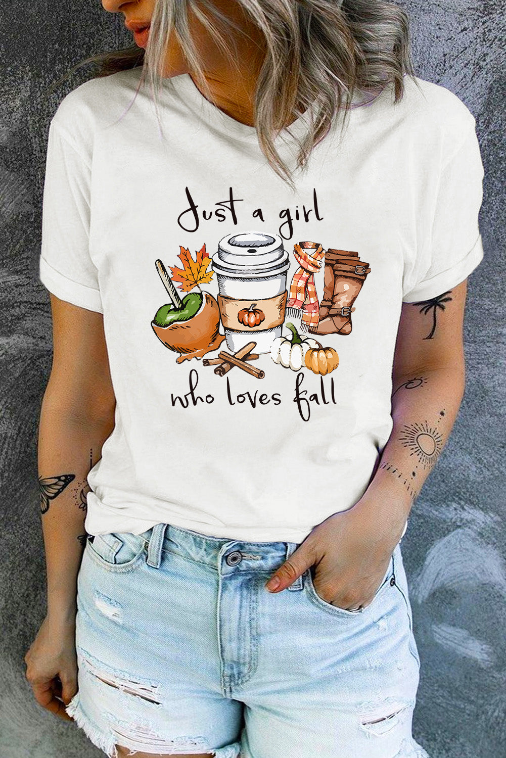 White Fall Vibe Graphic Print Crew Neck T Shirt