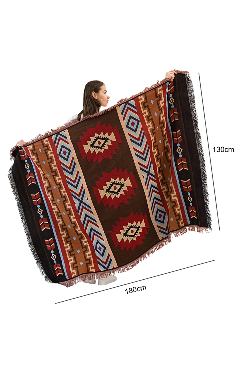 Ruby 130*180 Western Aztec Print Raw Hem Large Blanket