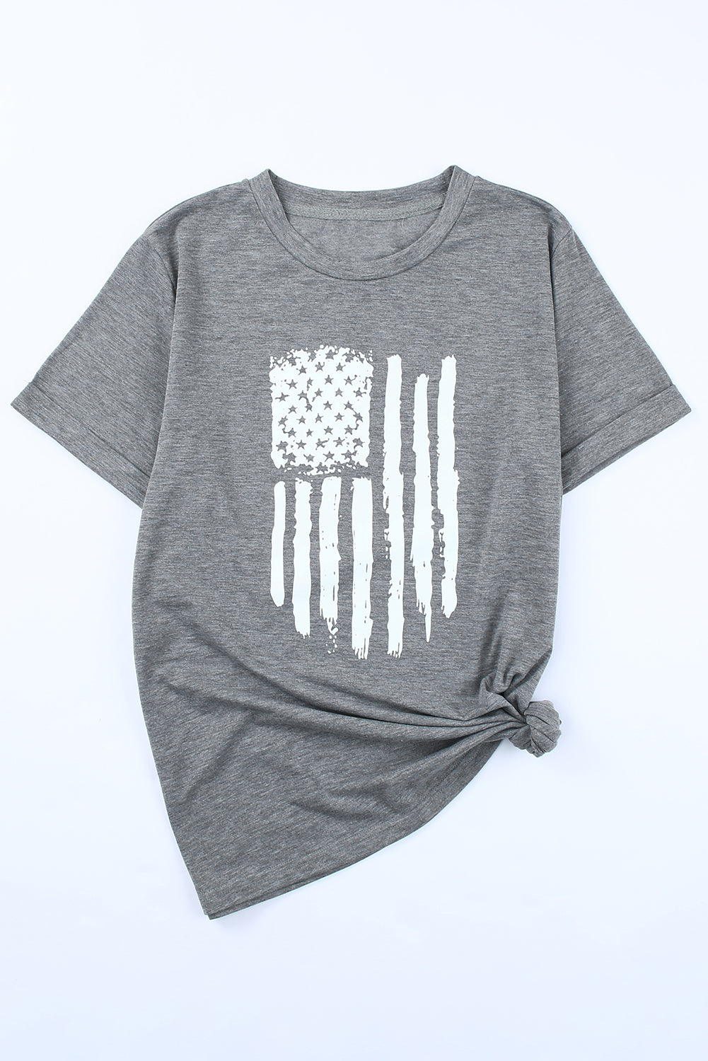 Gray American Flag Graphic Tee Short Sleeve Crew Neck T Shirt