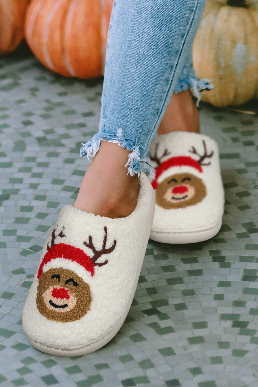 White Christmas Santa Clause Graphic Plush Slippers