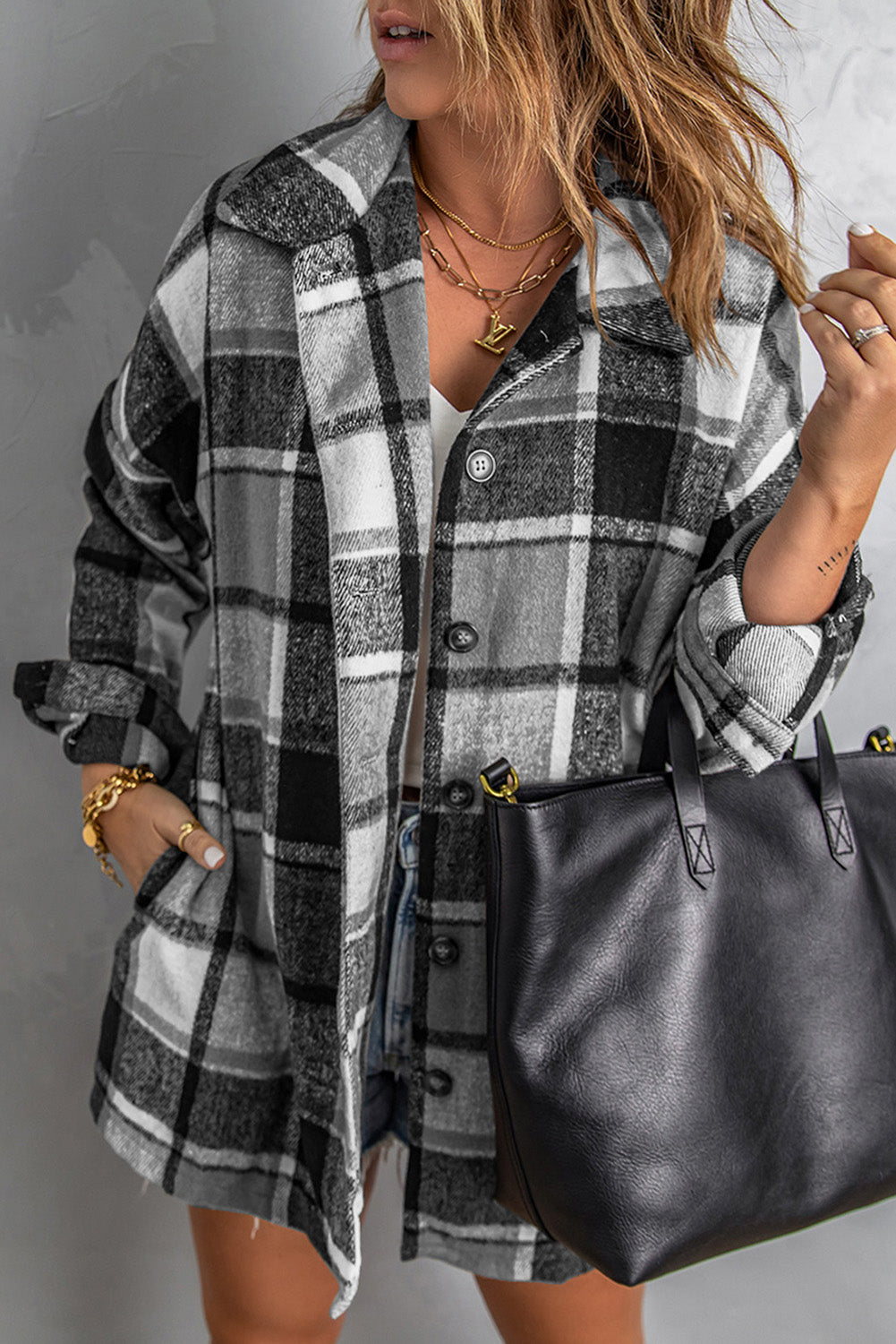 Brown Plaid Button Up Long Sleeve Flannel Shacket