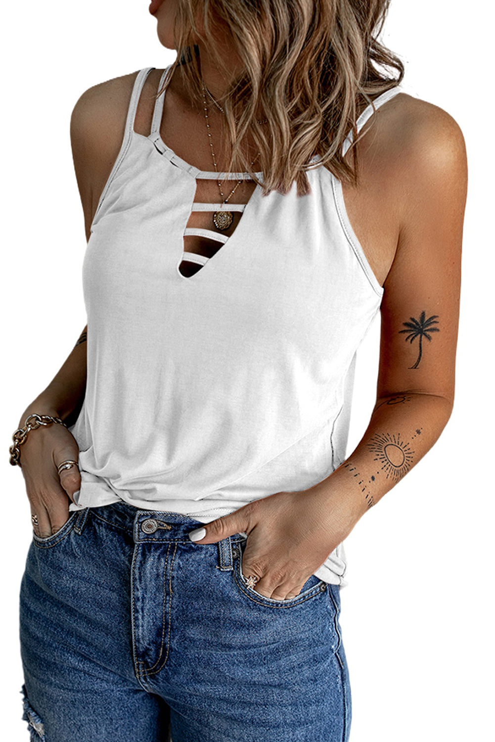 Black Basic Ladder Hollow-out Tank Top