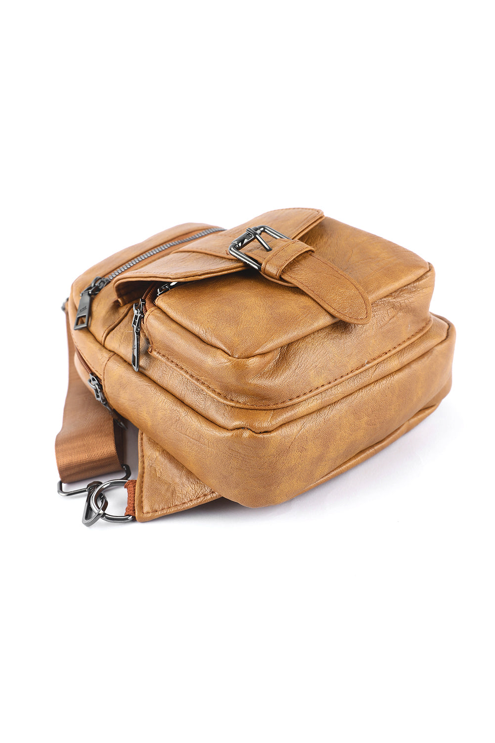 Khaki Vintage Zipper Multi Pockets Sling Bag