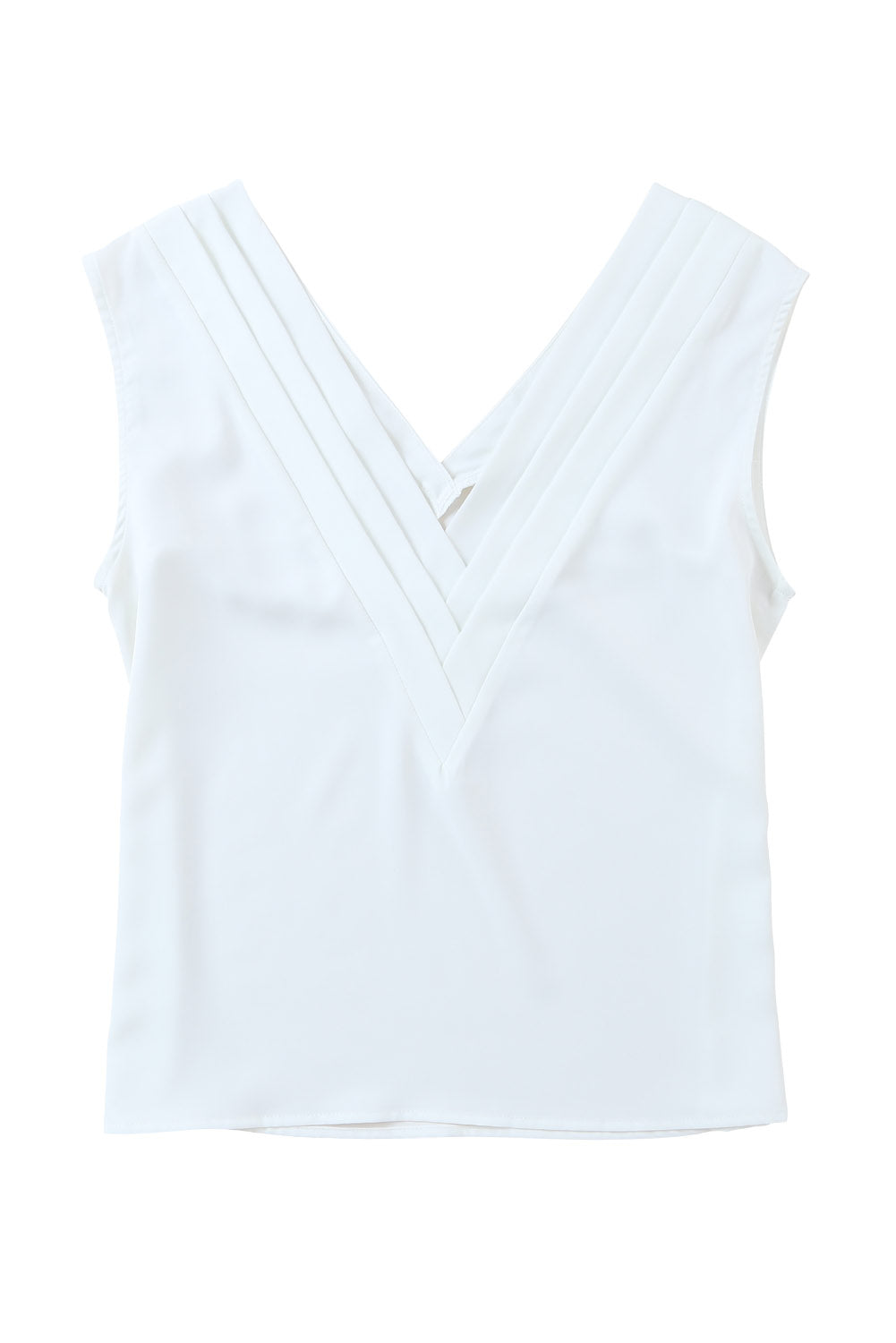White Pleated Backless V Neck Sleeveless Shirt