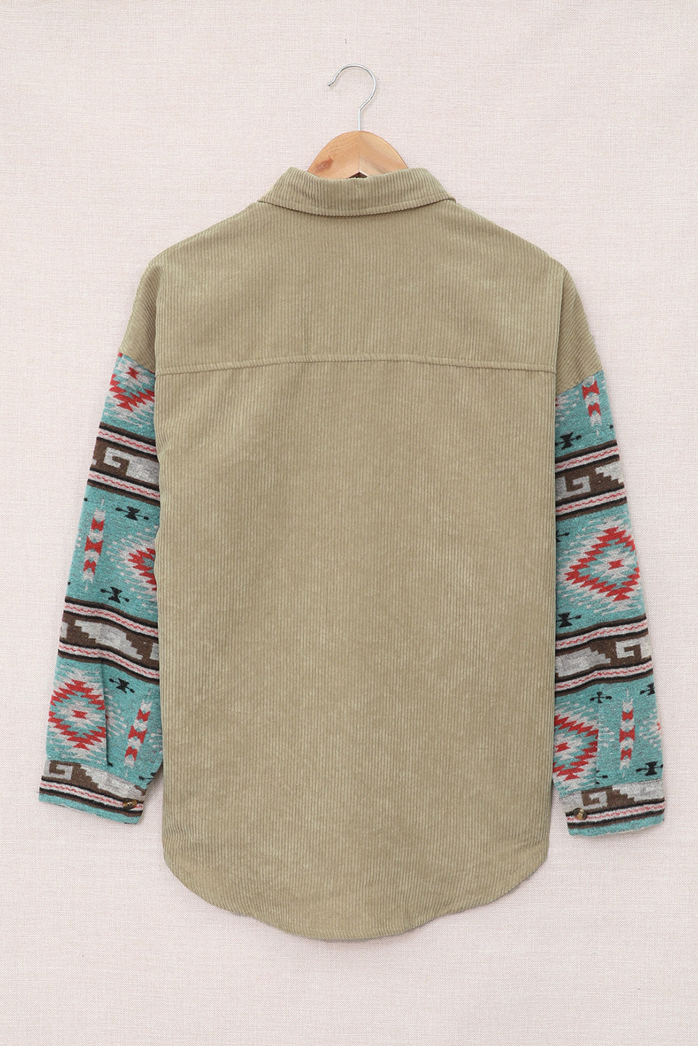 Khaki Aztec Pattern Button Up Corduroy Shirt Shacket