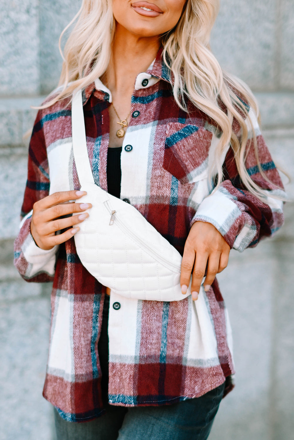White Zipper Quilted Casual Crossbody Bag