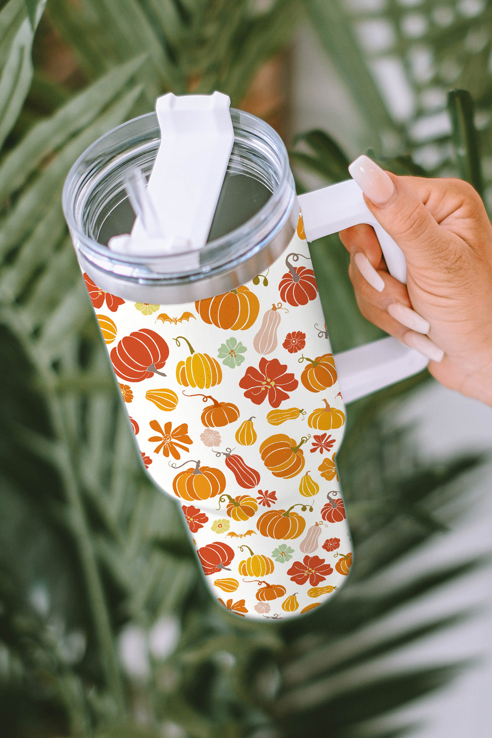 White 304 Pumpkin Print Stainless Steel Double Insulated Cup