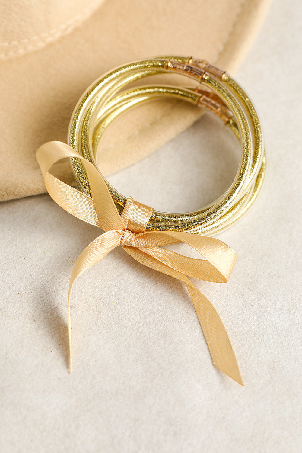 Yellow 5pcs Glitter Jelly Bow Knot Ribbon Bracelet Set