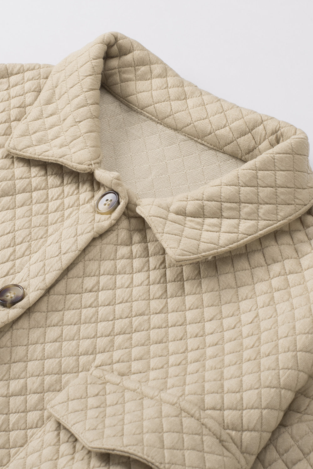 Khaki Lattice Texture Pockets Button Up Shacket