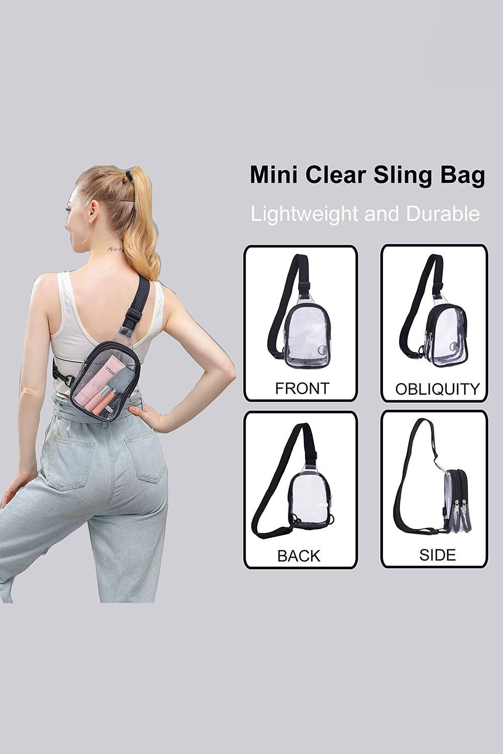 Black Multipurpose Clear Crossbody Sling Bag