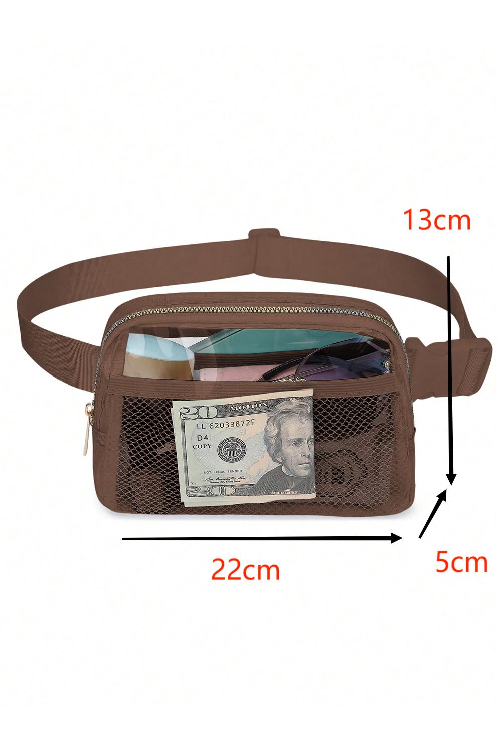 Shallow Khaki Adjustable Straps Zipper Clear Waist Bag