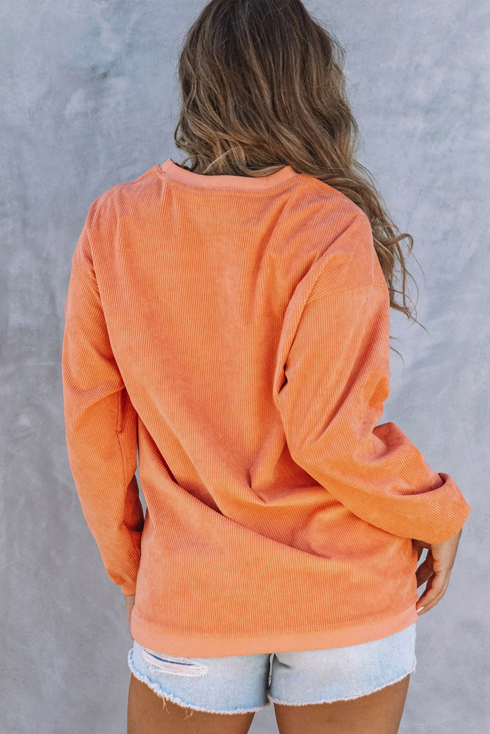 Orange Crop Top Corn Letter Print Graphic Corded Sweatshirt