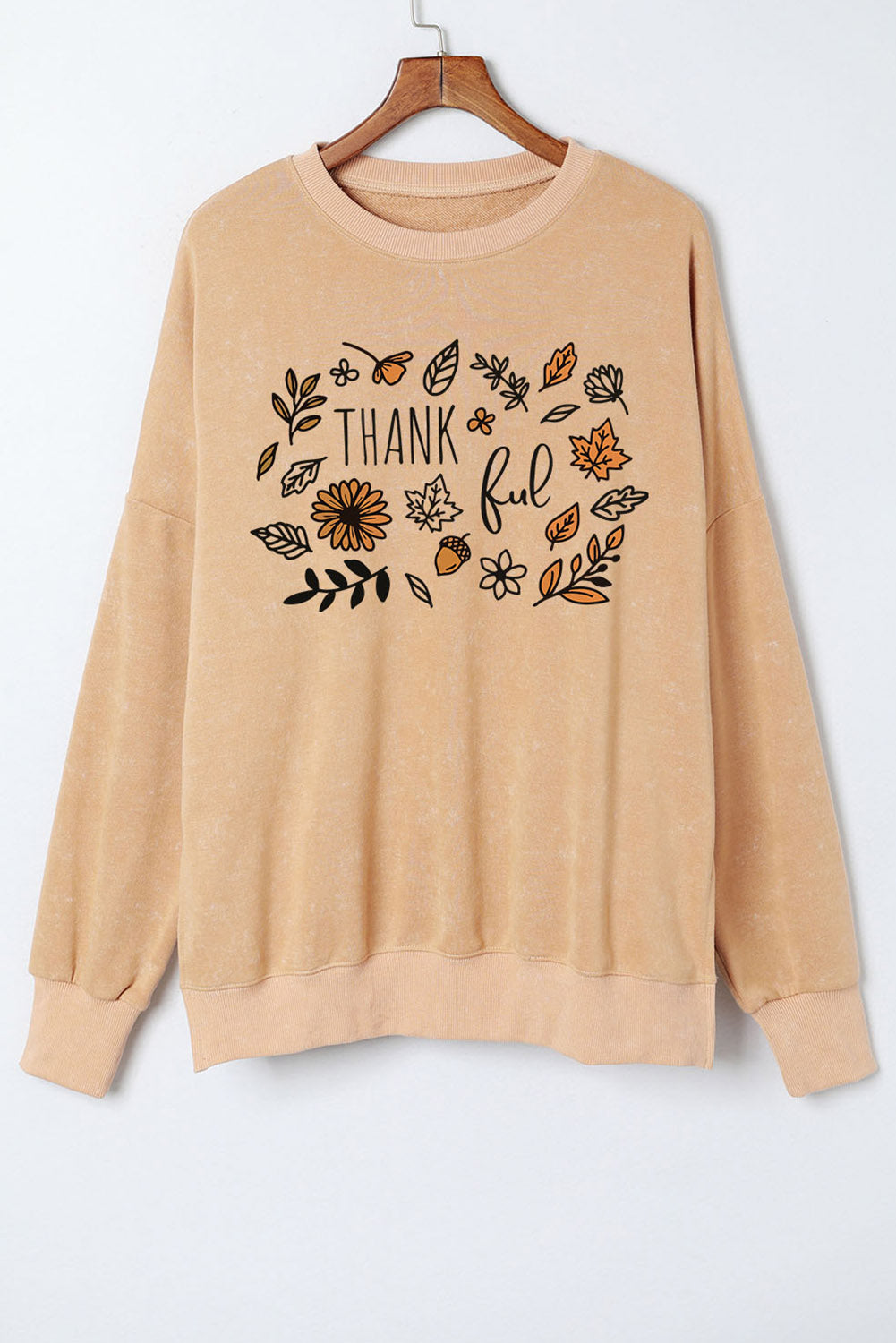 Khaki Thankful Fall Leafy Split Graphic Sweatshirt