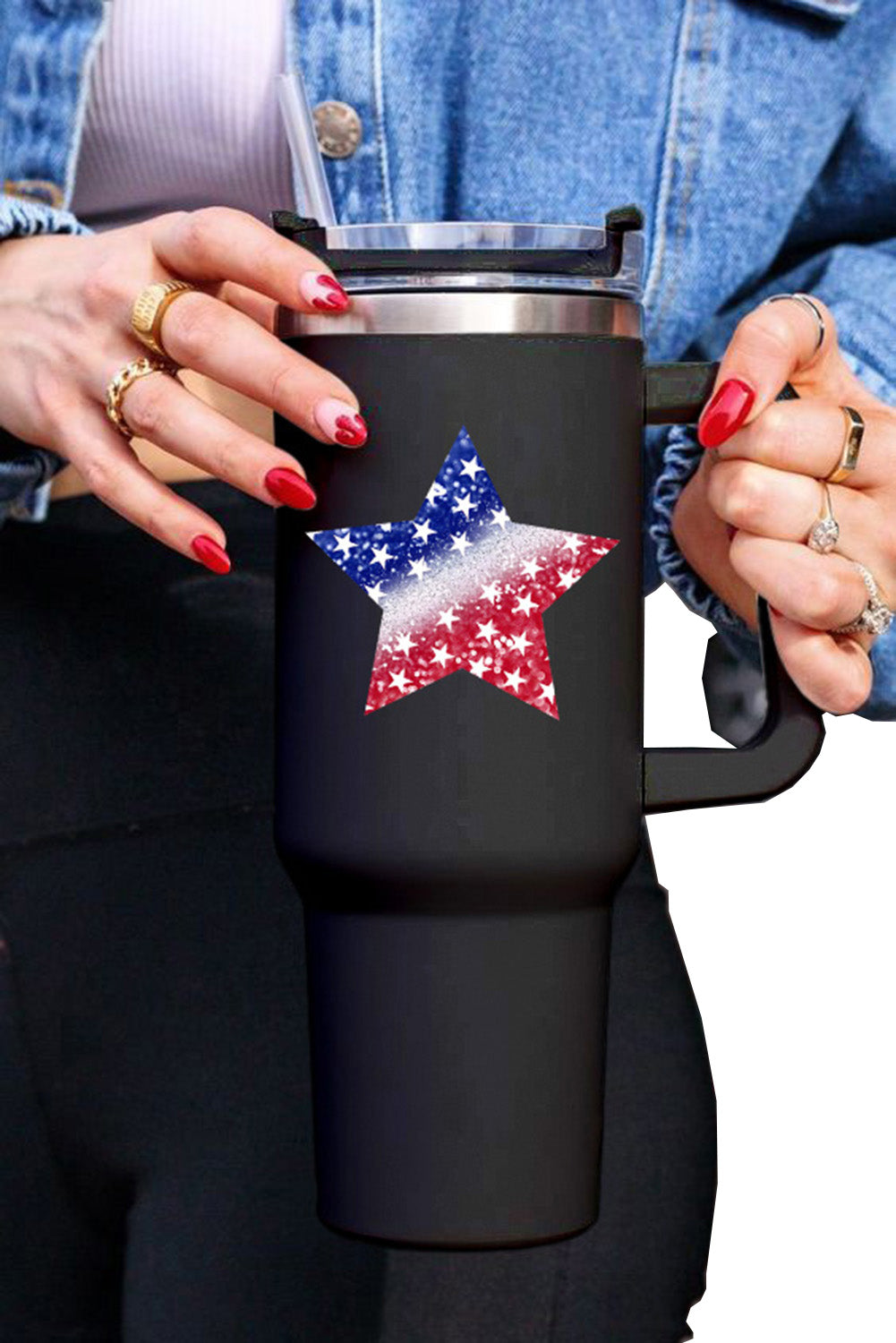 Black 40oz American Flag Star Shape Print 304 Stainless Steel Tumbler Mug
