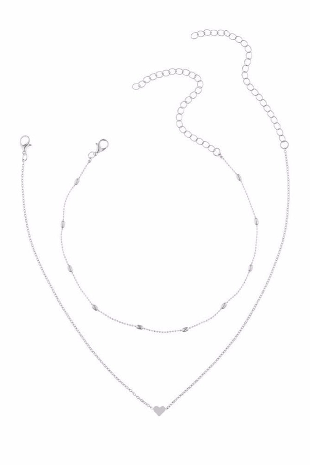 Silver Valentine Heart Shaped Layered Chain Necklace