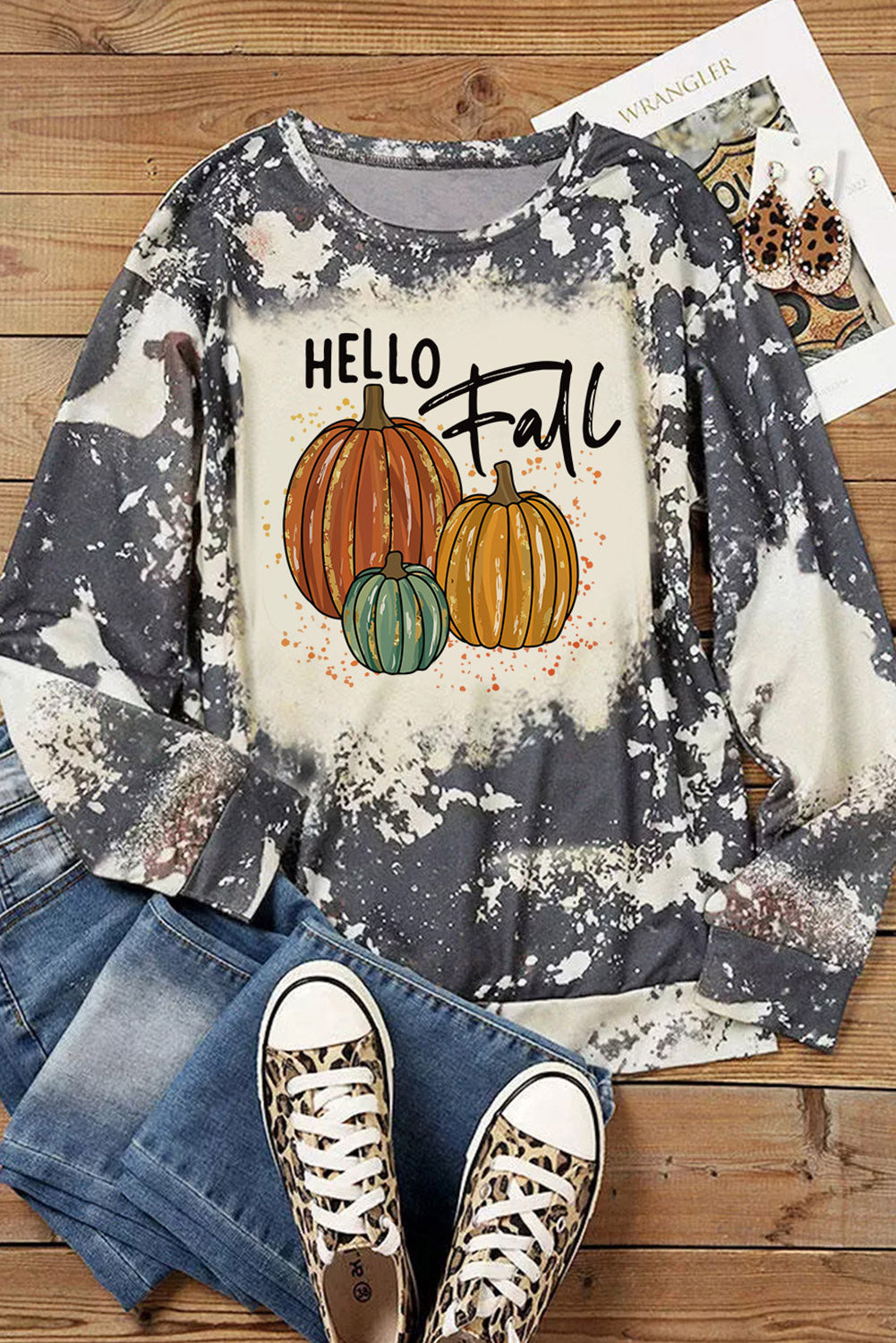 Multicolor Hello Fall Pumpkin Tie Dye Graphic Top