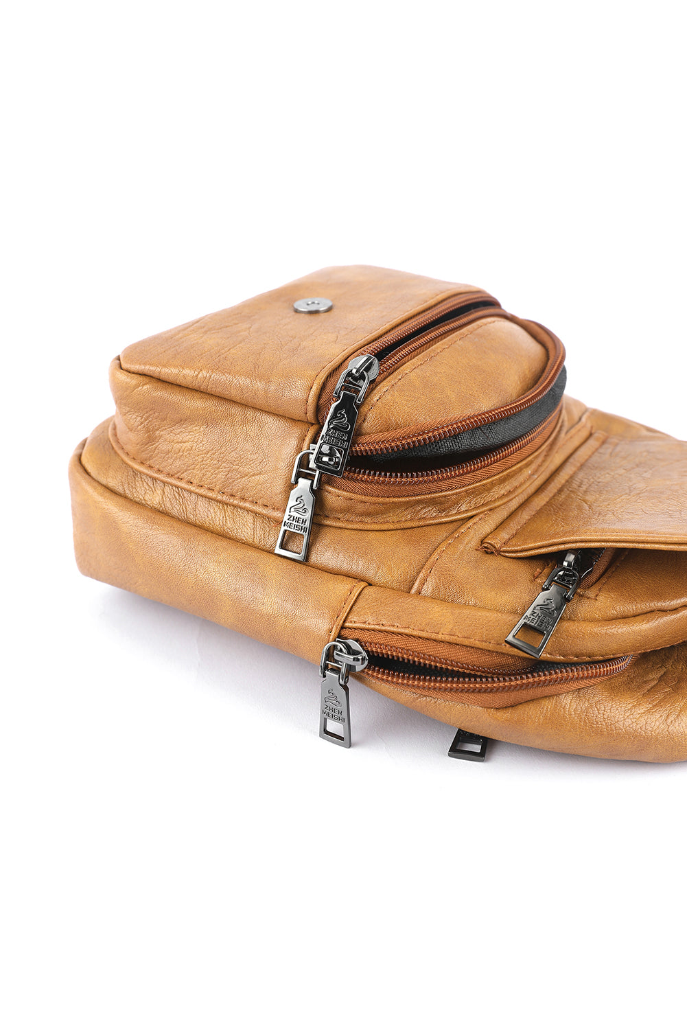 Khaki Vintage Zipper Multi Pockets Sling Bag
