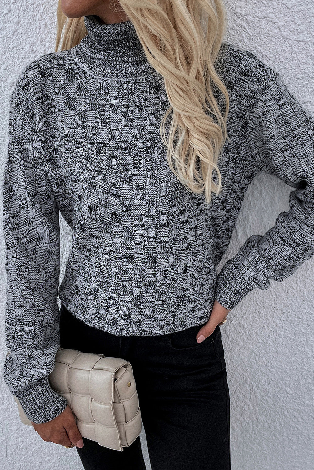 Dark Grey Marled Knit High Neck Sweater